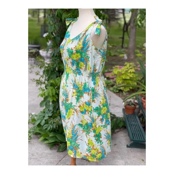 50s 60s Dress Hawaiian Tie Straps Floral - Picture 4 of 11